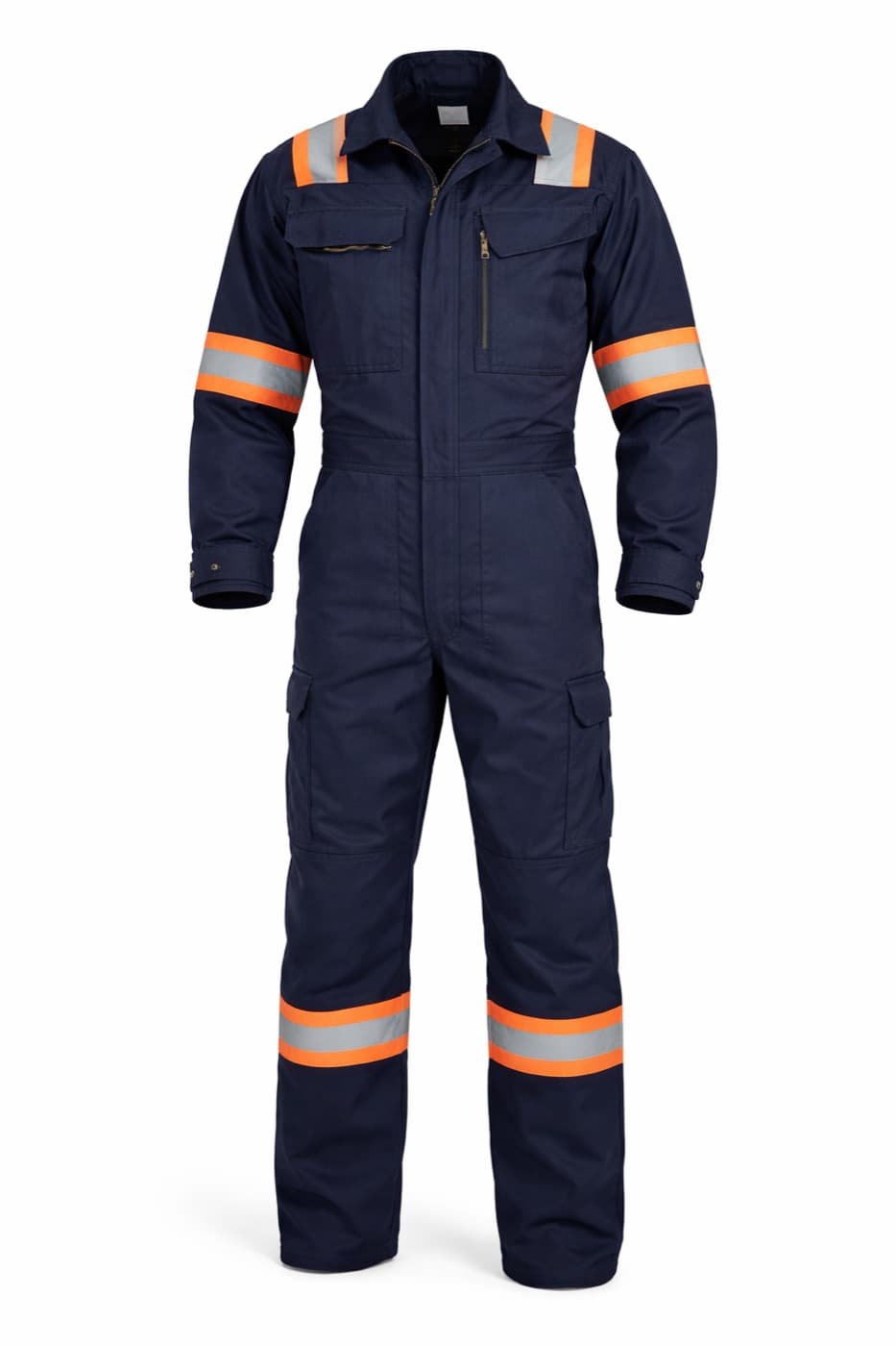 Navy coverall with reflective stripes
